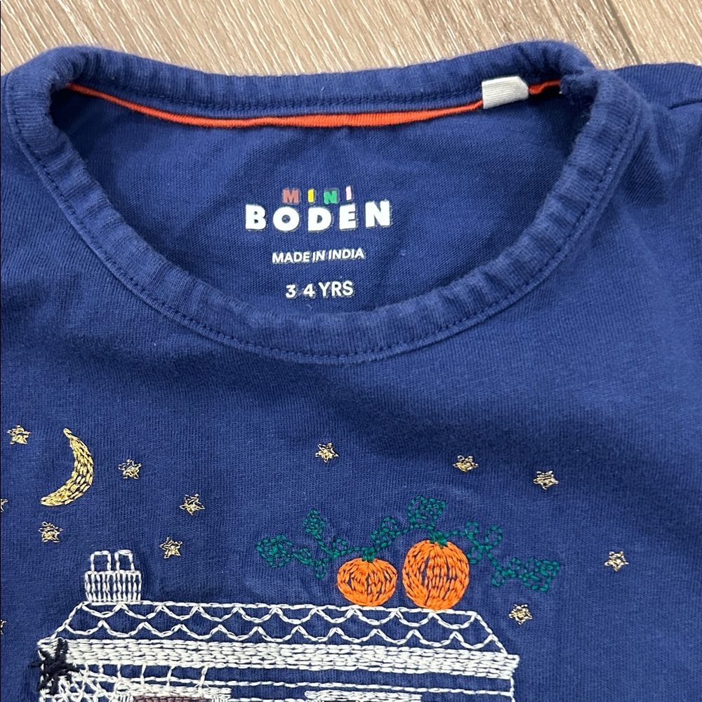 Mini Boden Blue Long Sleeve Tee with Halloween House Design - Picture 2 of 3